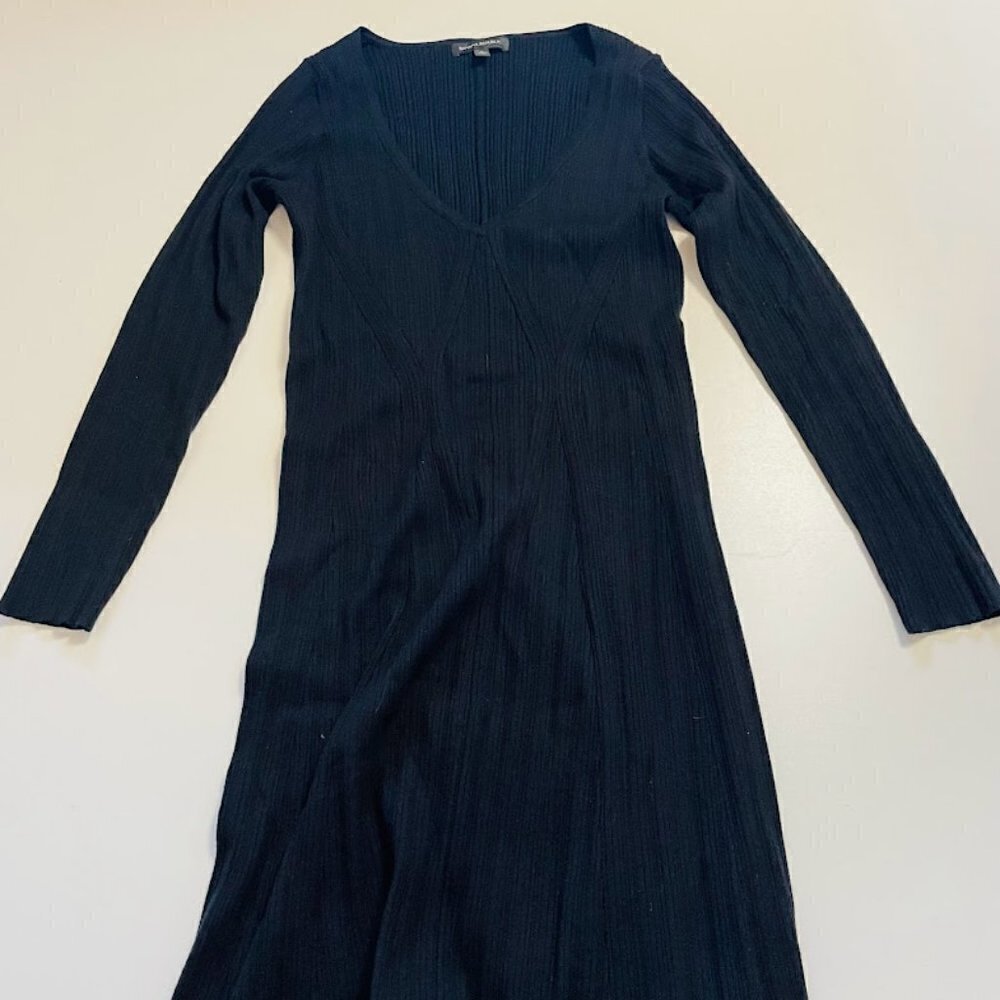Banana Republic Dress Ribbed V-Neck Sweater Midi Black Holiday Winter Boots - Picture 8 of 14